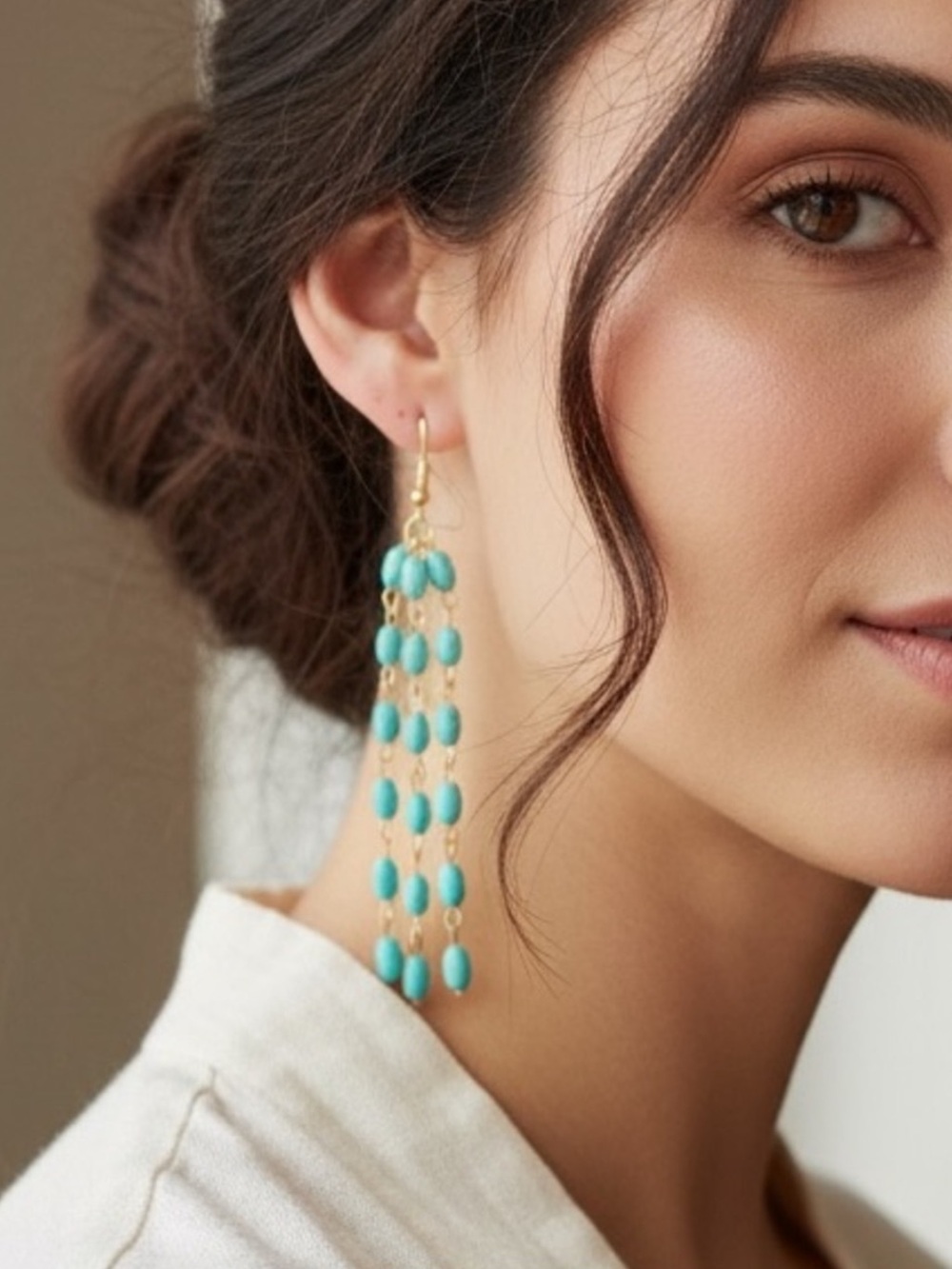 Plunder Dangle Earrings. Beaded. Turquoise and gold. 4 inch drop. New in bag.